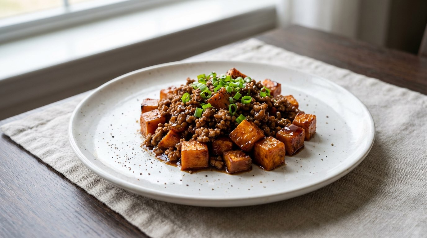 合いびき肉とさつまいもの醤油焼き