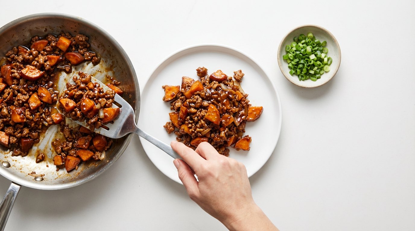 合いびき肉とさつまいもの醤油焼き（完成イメージ）