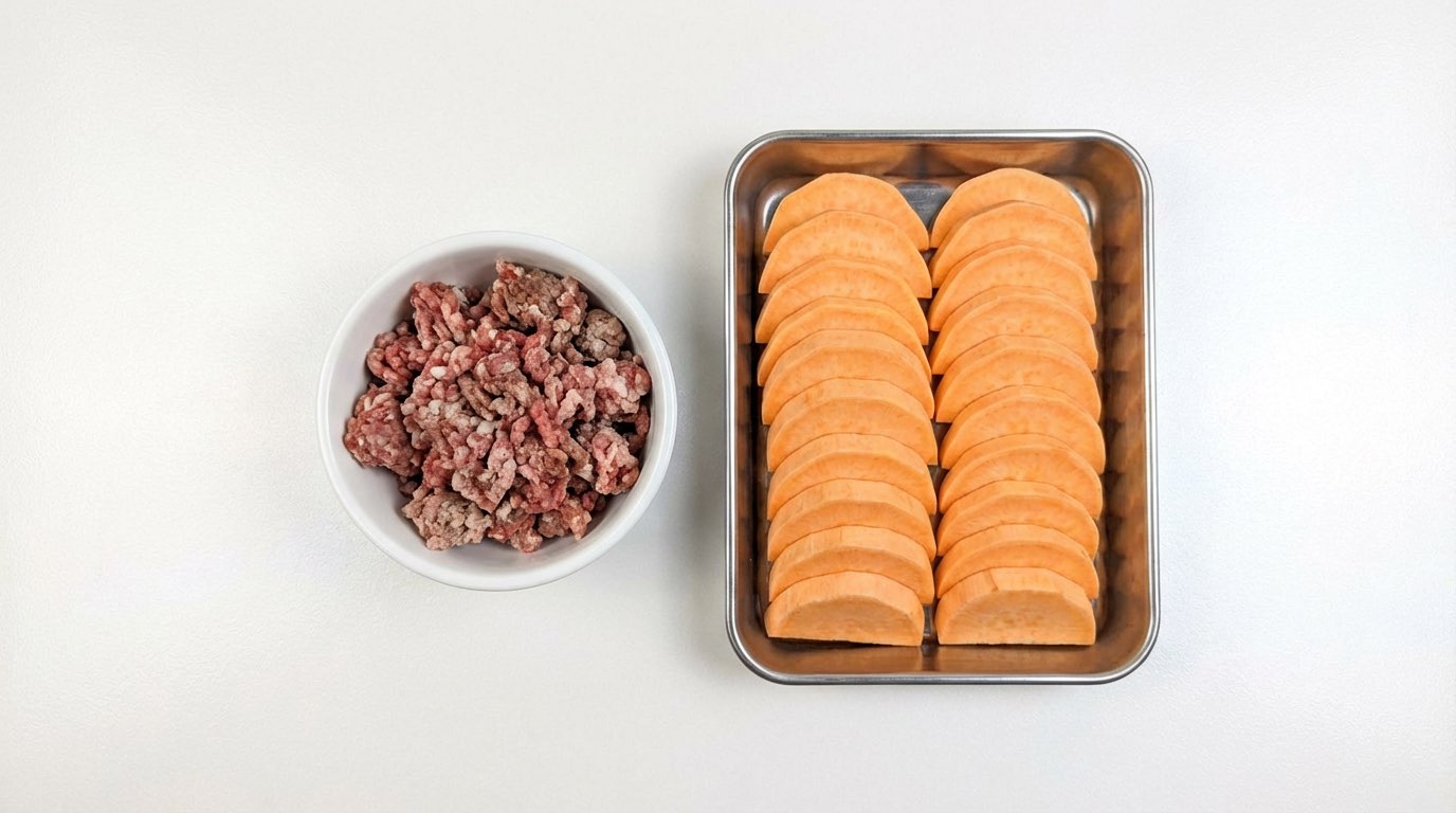 合いびき肉とさつまいもの醤油焼き（材料）