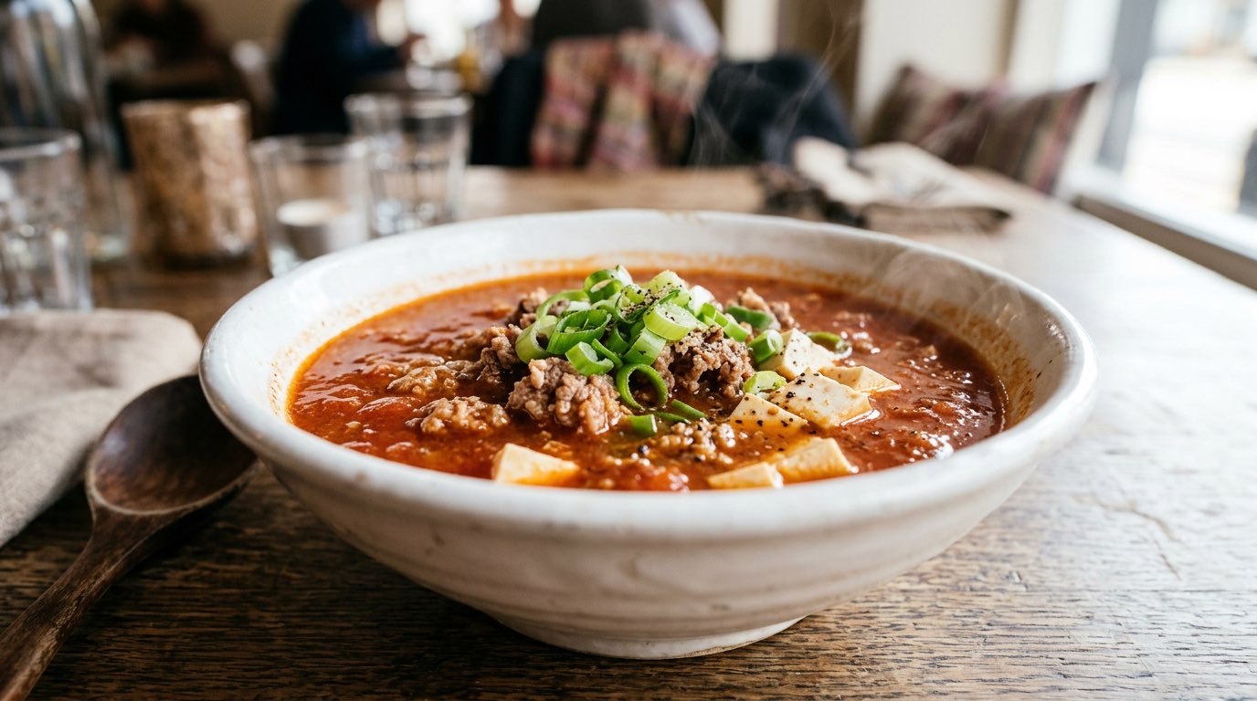 合いびき肉とトマトの高タンパク醤油スープ