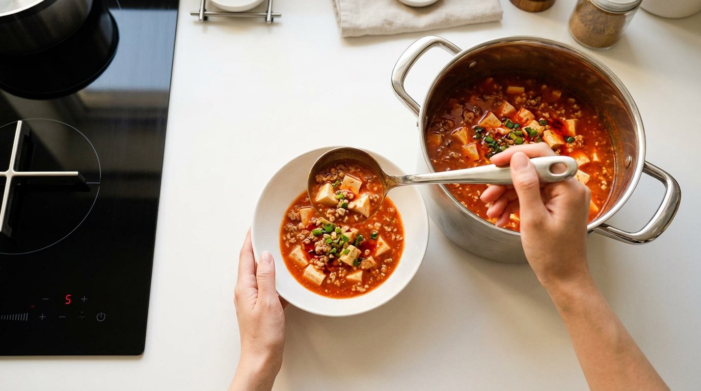 合いびき肉とトマトの高タンパク醤油スープ（完成イメージ）