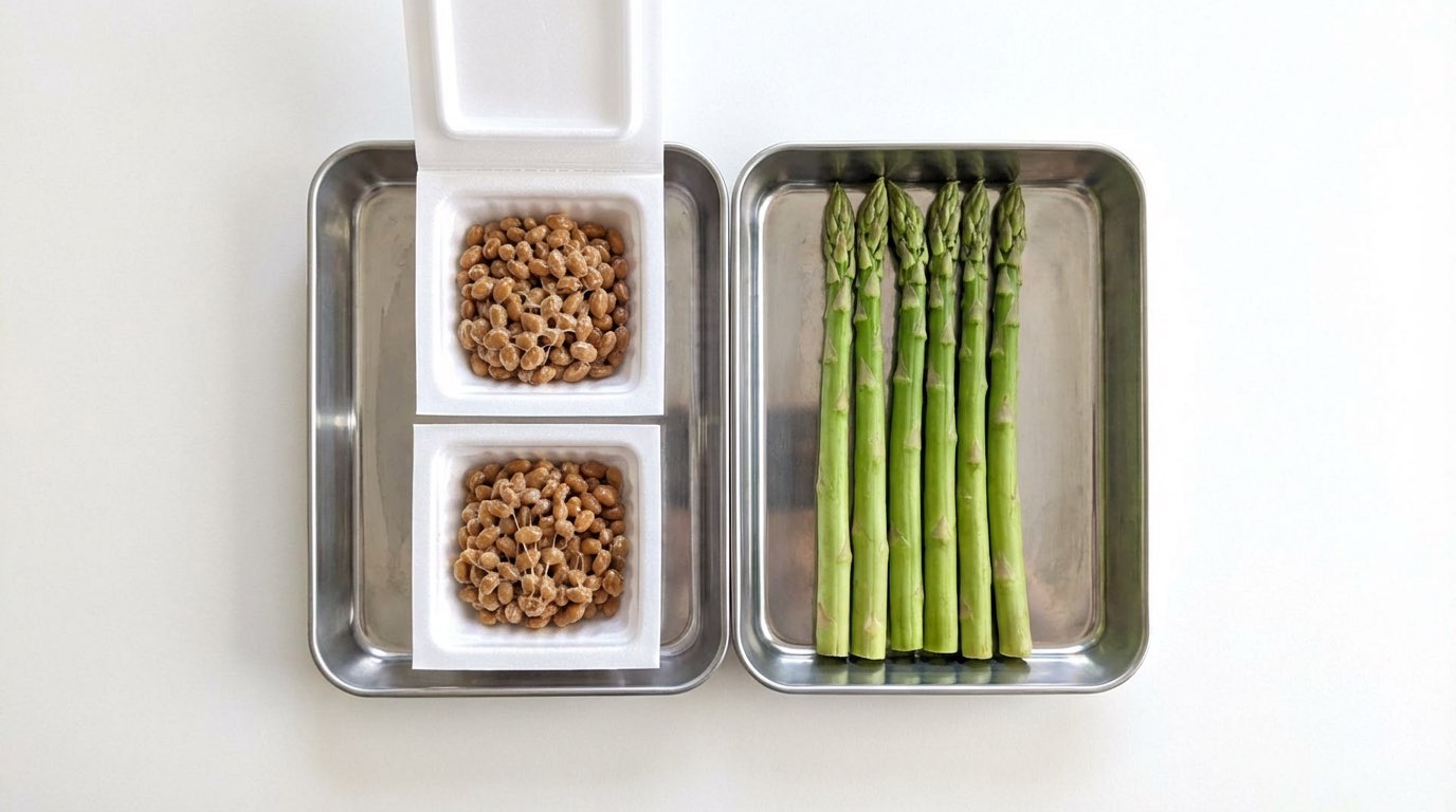 納豆とアスパラガスのトマト缶蒸し（材料）