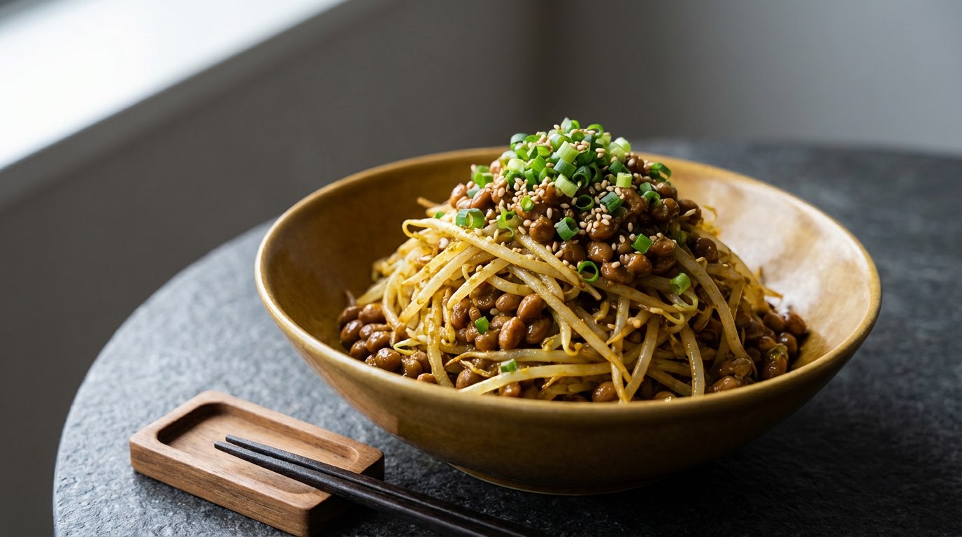 レンジで簡単！納豆ともやしのカレーおつまみ（完成イメージ）