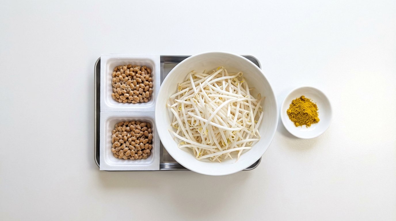 レンジで簡単！納豆ともやしのカレーおつまみ（材料）