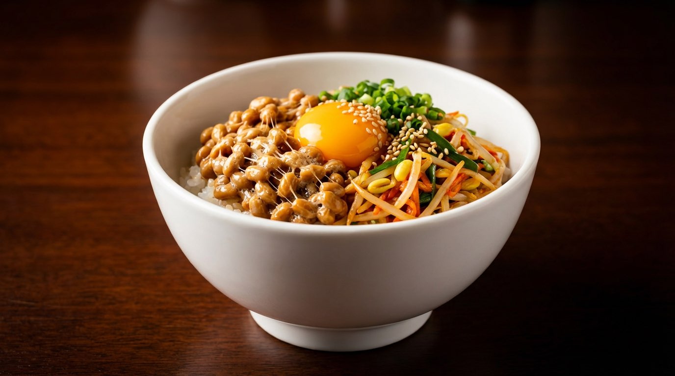 納豆ともやしの鶏ガラガーリック丼（完成イメージ）