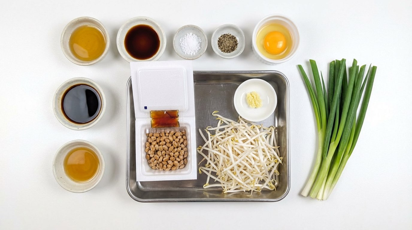 納豆ともやしの鶏ガラガーリック丼（材料）