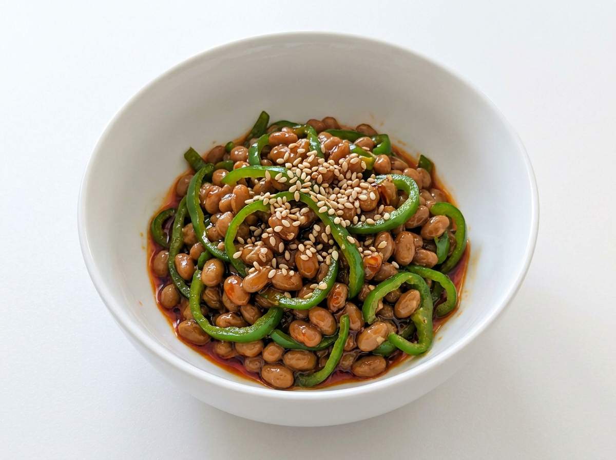 納豆とピーマンのピリ辛醤油炒め