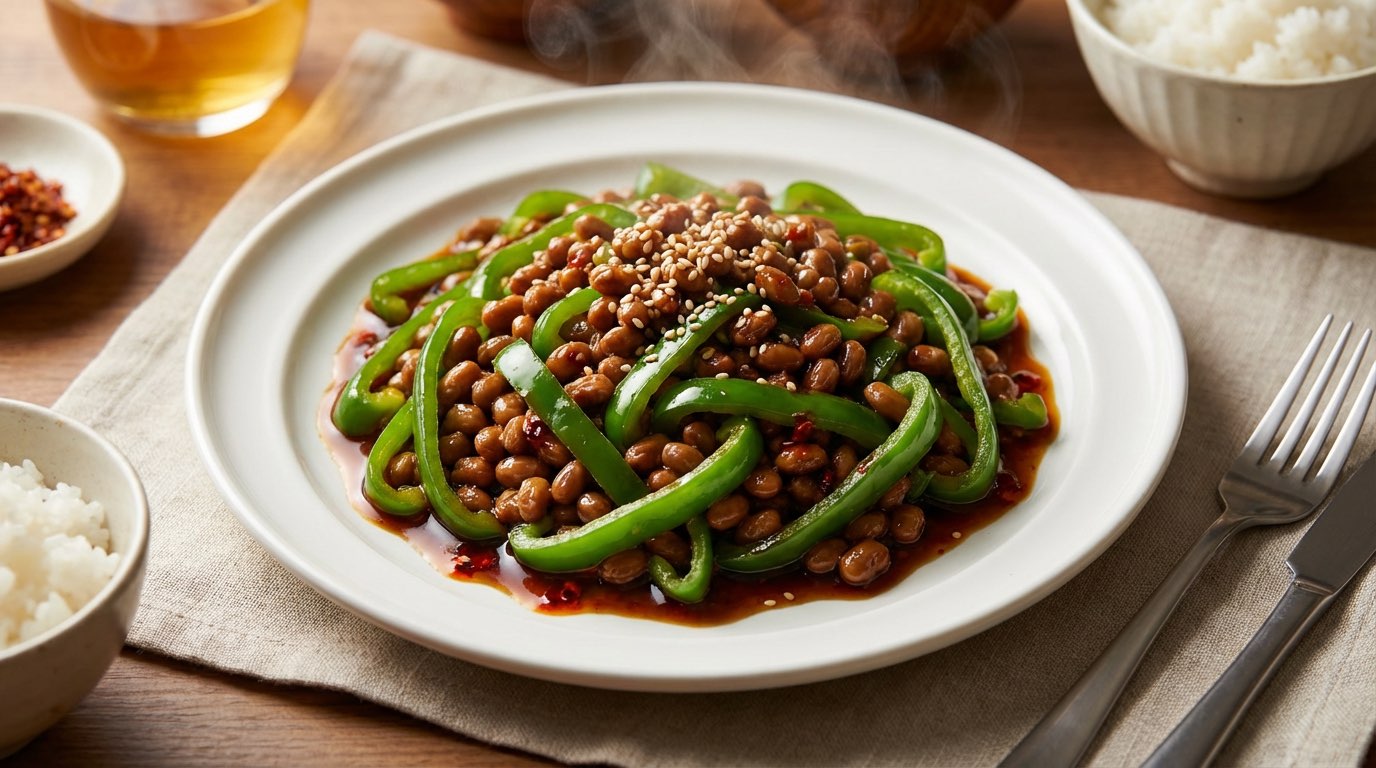 納豆とピーマンのピリ辛醤油炒め
