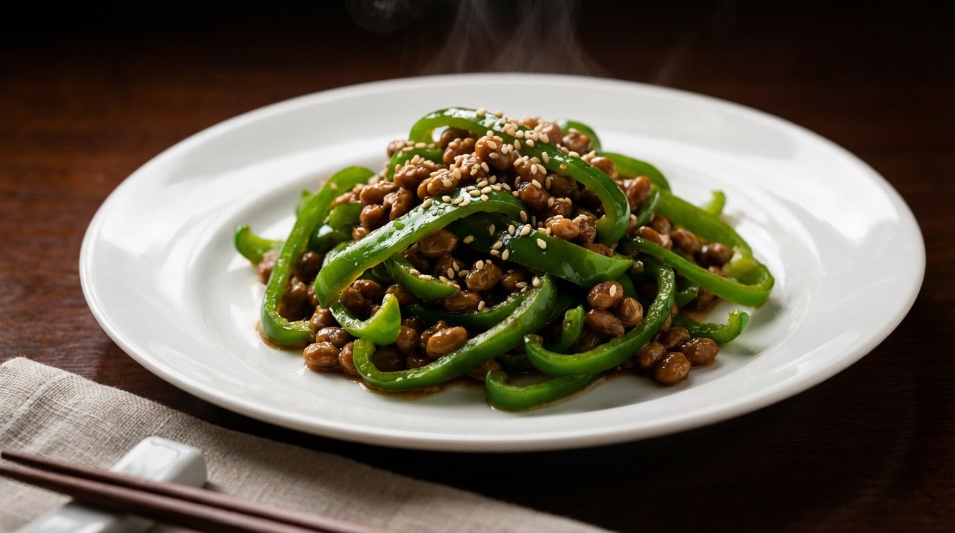 納豆とピーマンのピリ辛醤油炒め（完成イメージ）