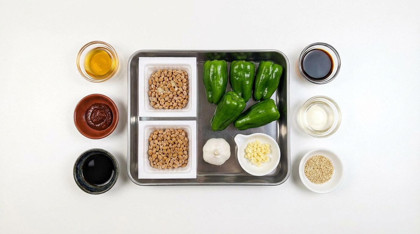 納豆とピーマンのピリ辛醤油炒め（材料）