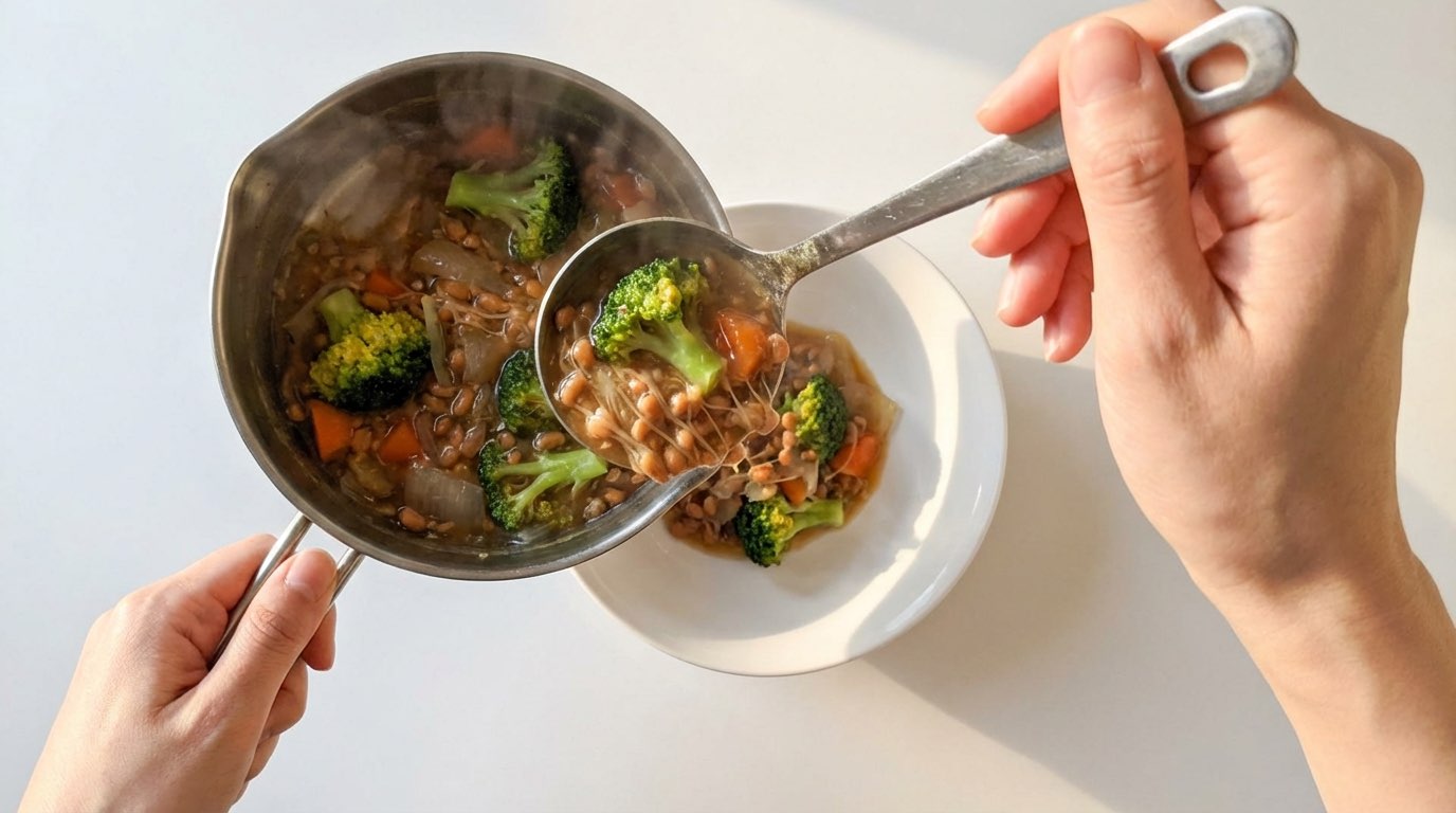 納豆とブロッコリーのコンソメほっこり煮（完成イメージ）