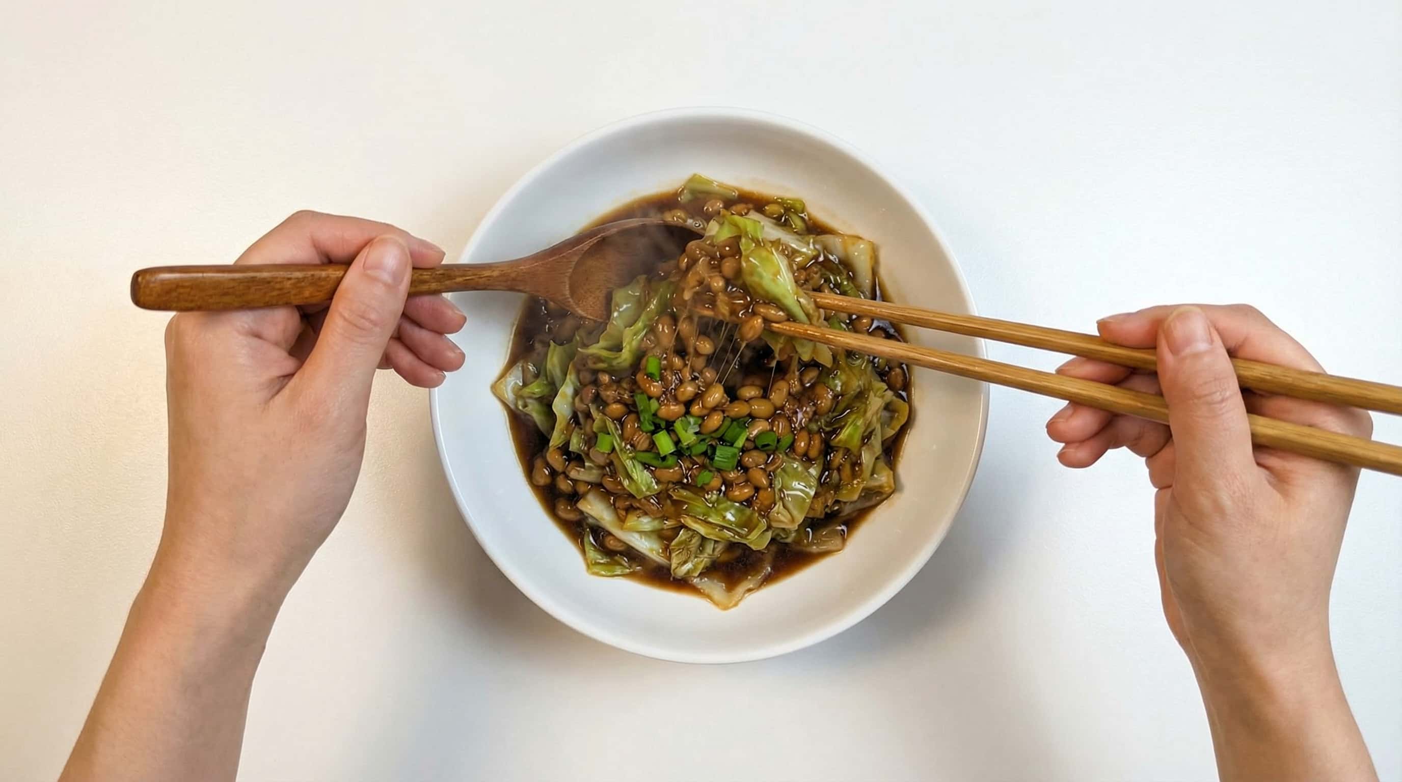 納豆とキャベツのとろとろ醤油煮（完成イメージ）