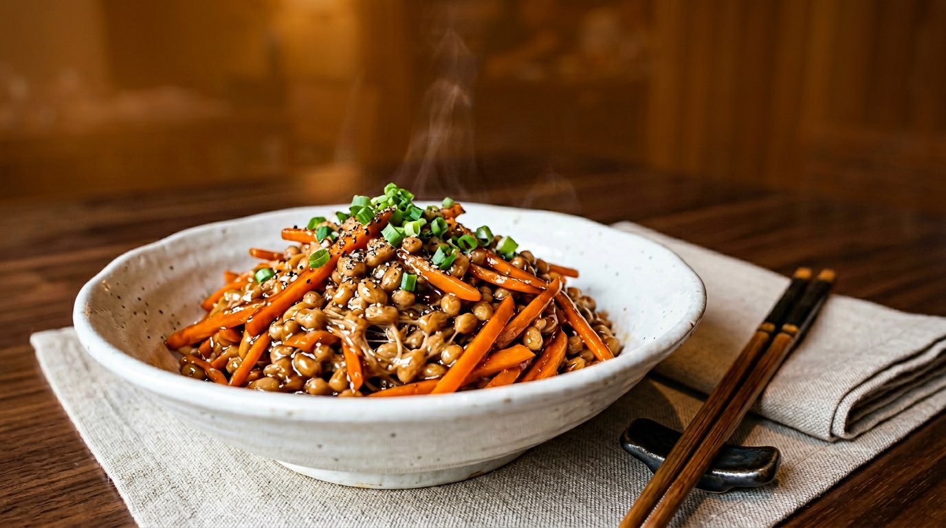 納豆とにんじんのオイスターソース焼き