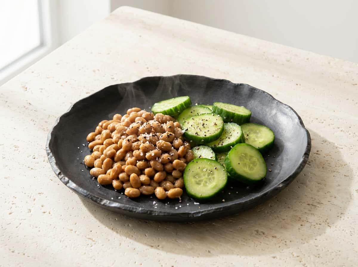 納豆ときゅうりの塩こしょうレンジ蒸し