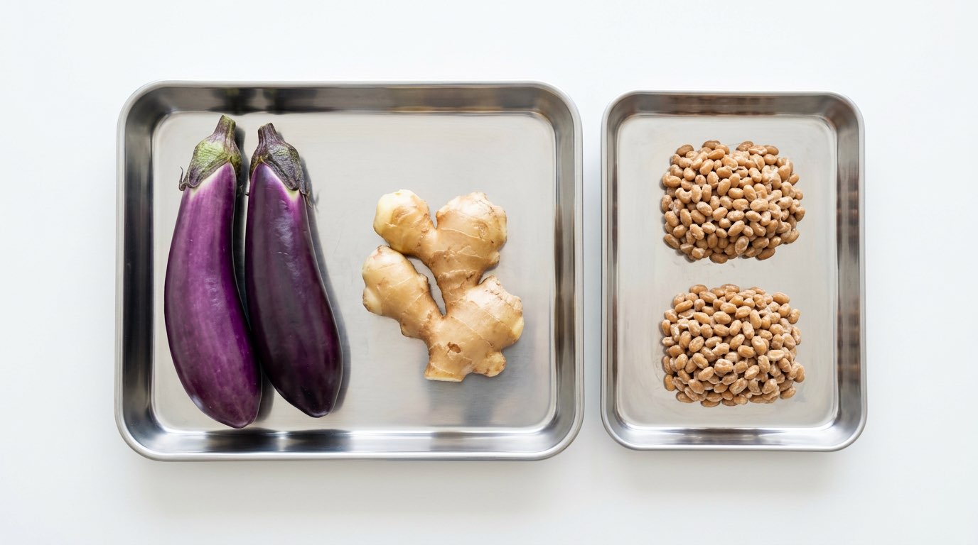 納豆となすのごま油香る甘辛丼（材料）