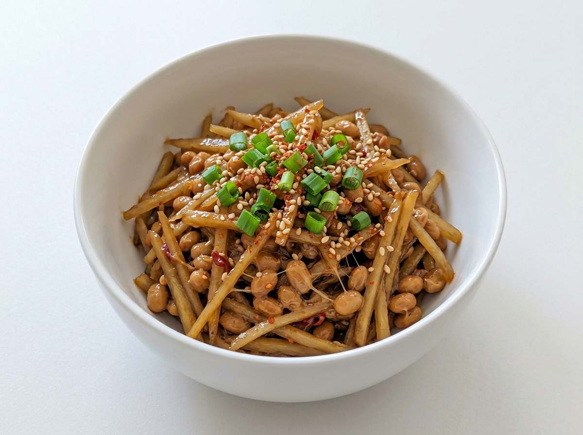 納豆とごぼうのピリ辛ポン酢炒め