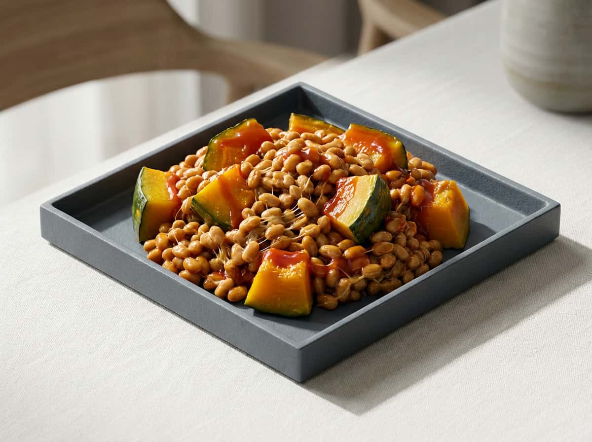 納豆とかぼちゃのケチャップレンジ蒸し