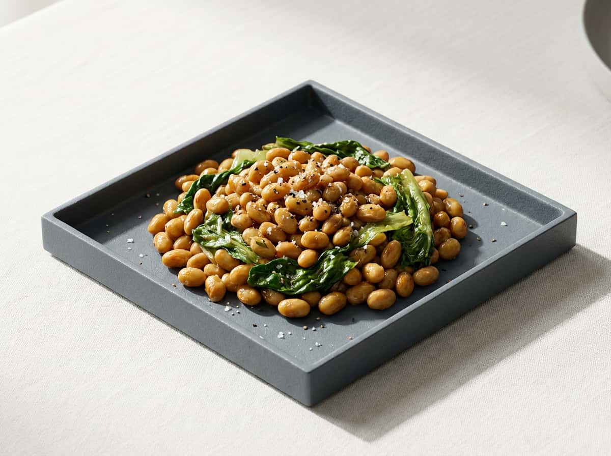 納豆とレタスの塩こしょう焼き