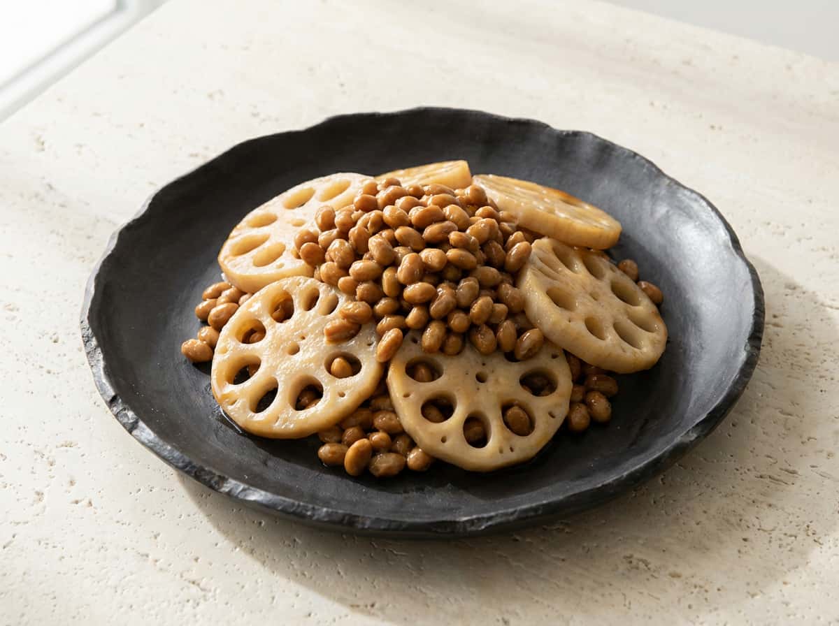 納豆とれんこんのバター醤油レンジ蒸し