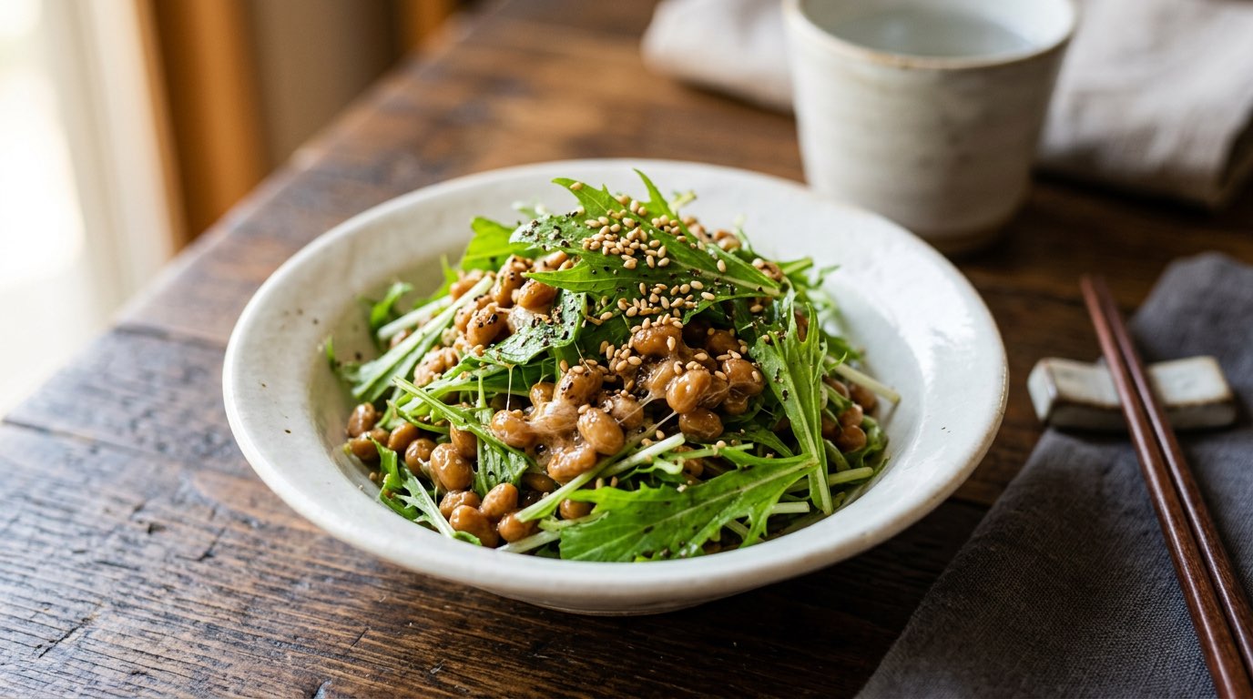 納豆と水菜の塩こしょう節約漬け