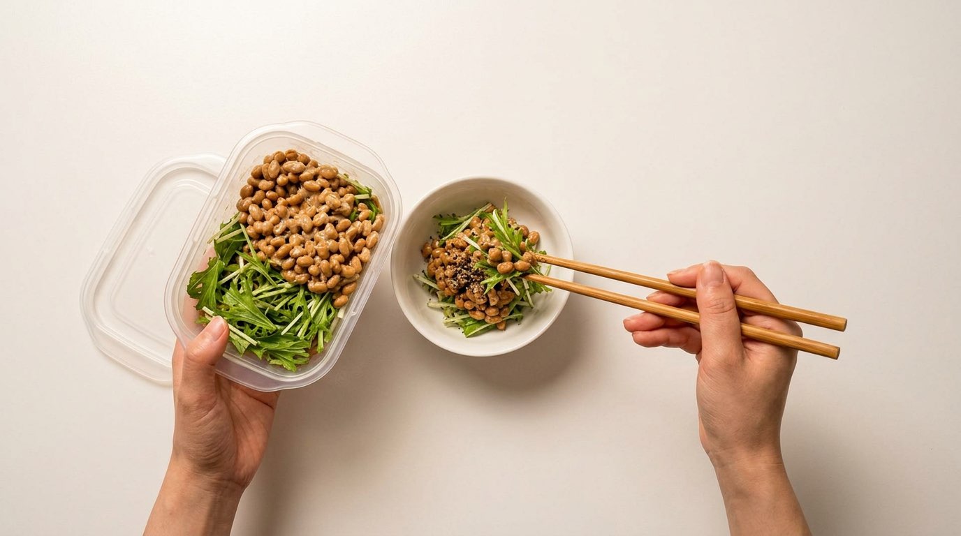 納豆と水菜の塩こしょう節約漬け（完成イメージ）
