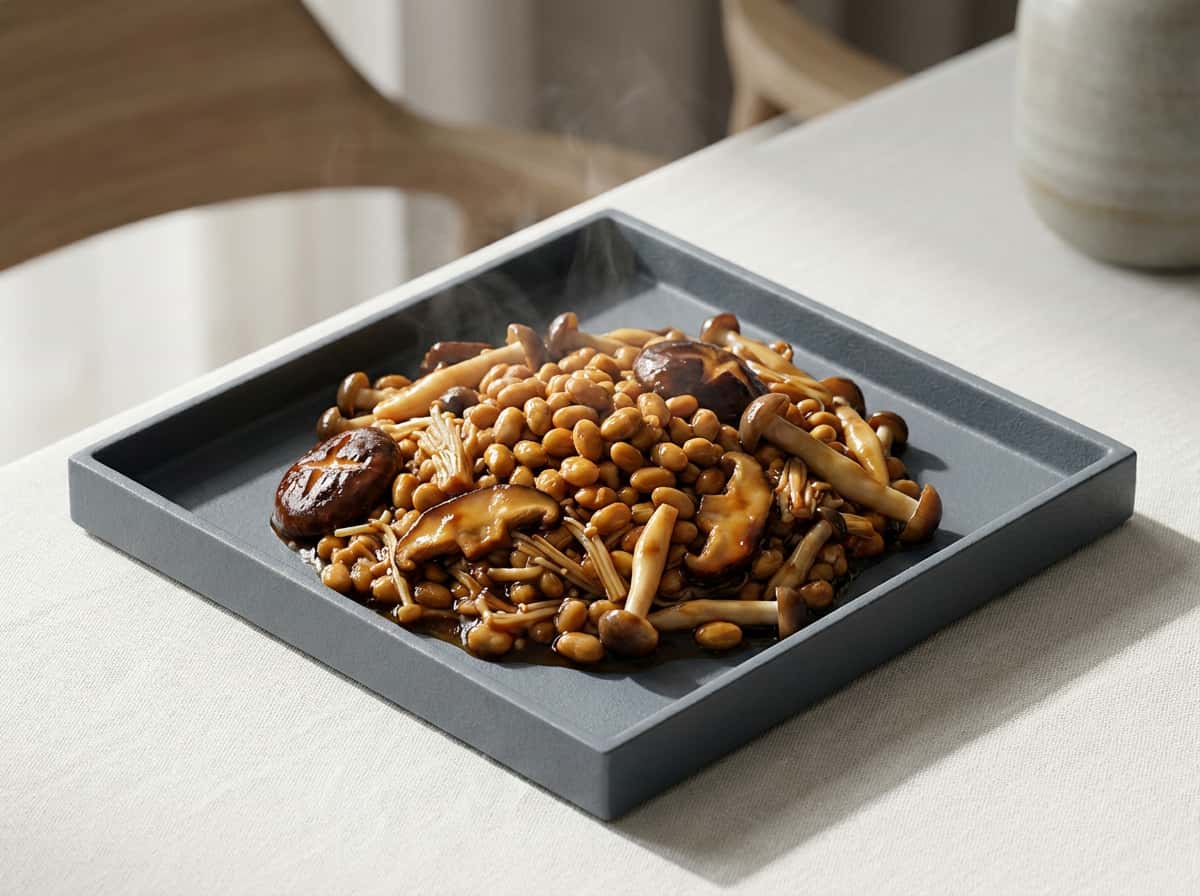 納豆ときのこのオイスターソース炒め