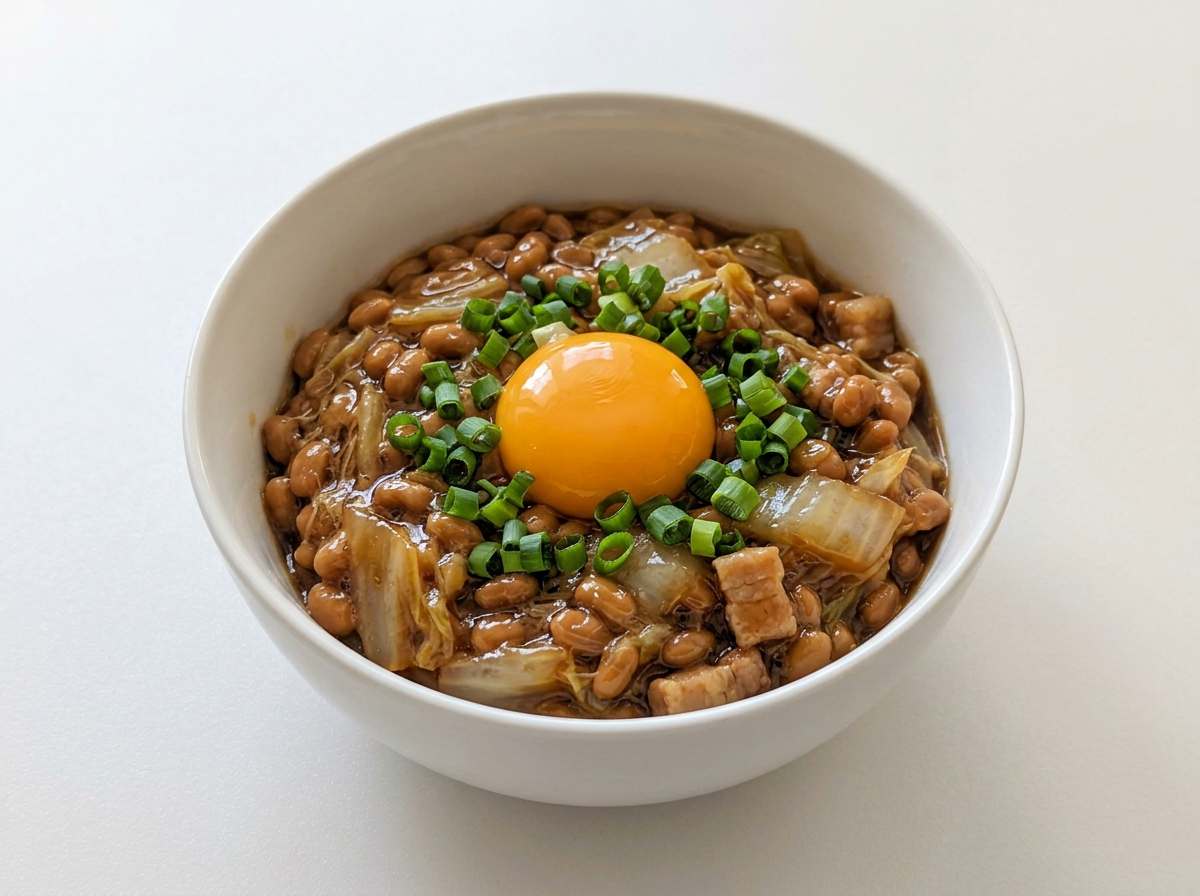 納豆と白菜の焼肉タレ煮込み