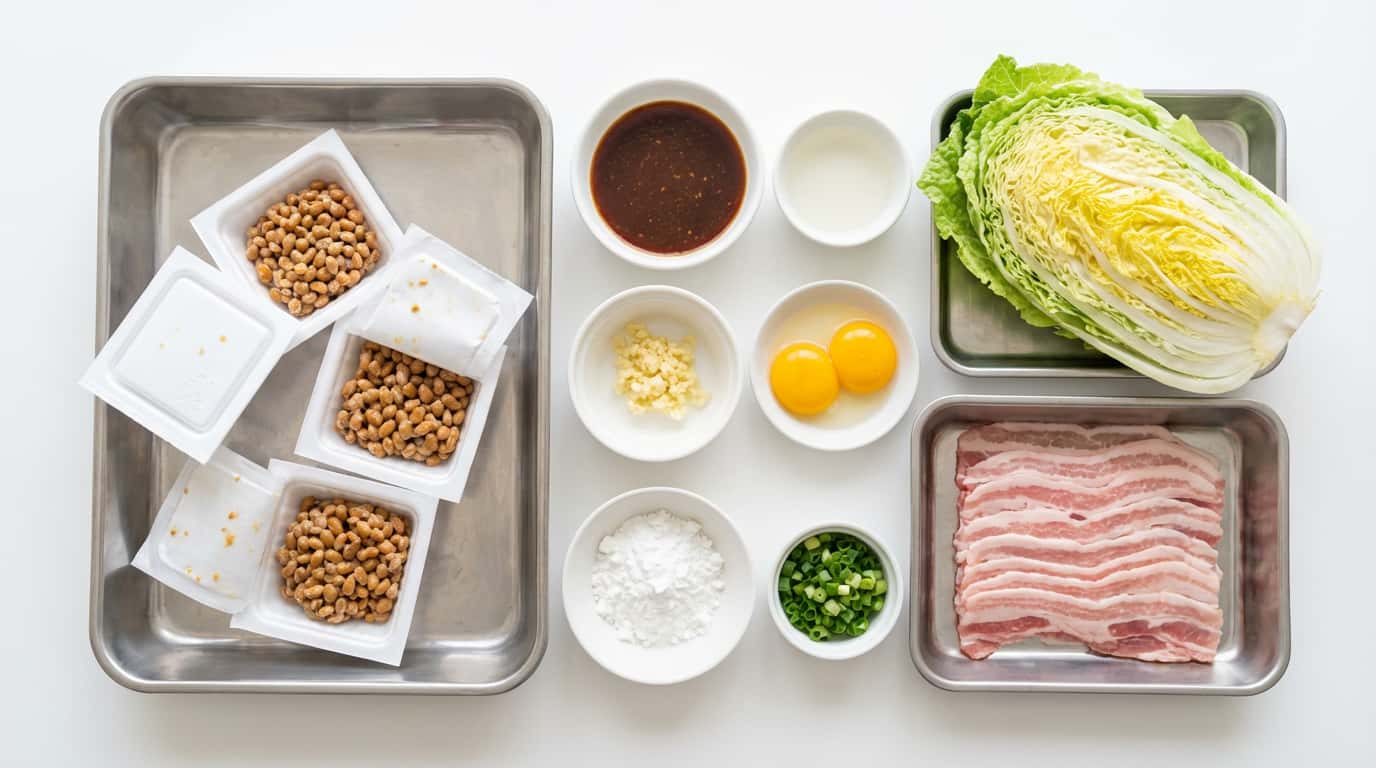 納豆と白菜の焼肉タレ煮込み（材料）