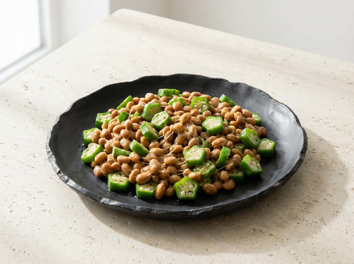 納豆とオクラの醤油蒸し