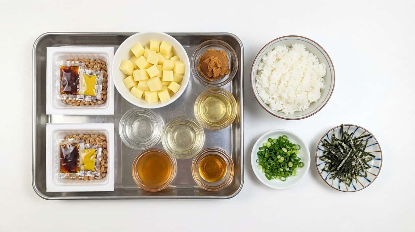 納豆とじゃがいもの味噌丼（材料）