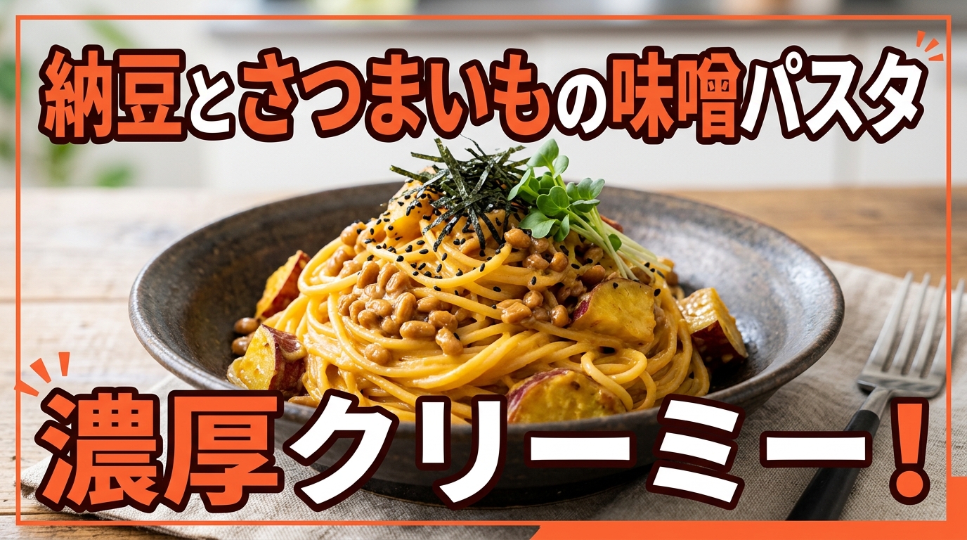 納豆とさつまいもの味噌クリームパスタ