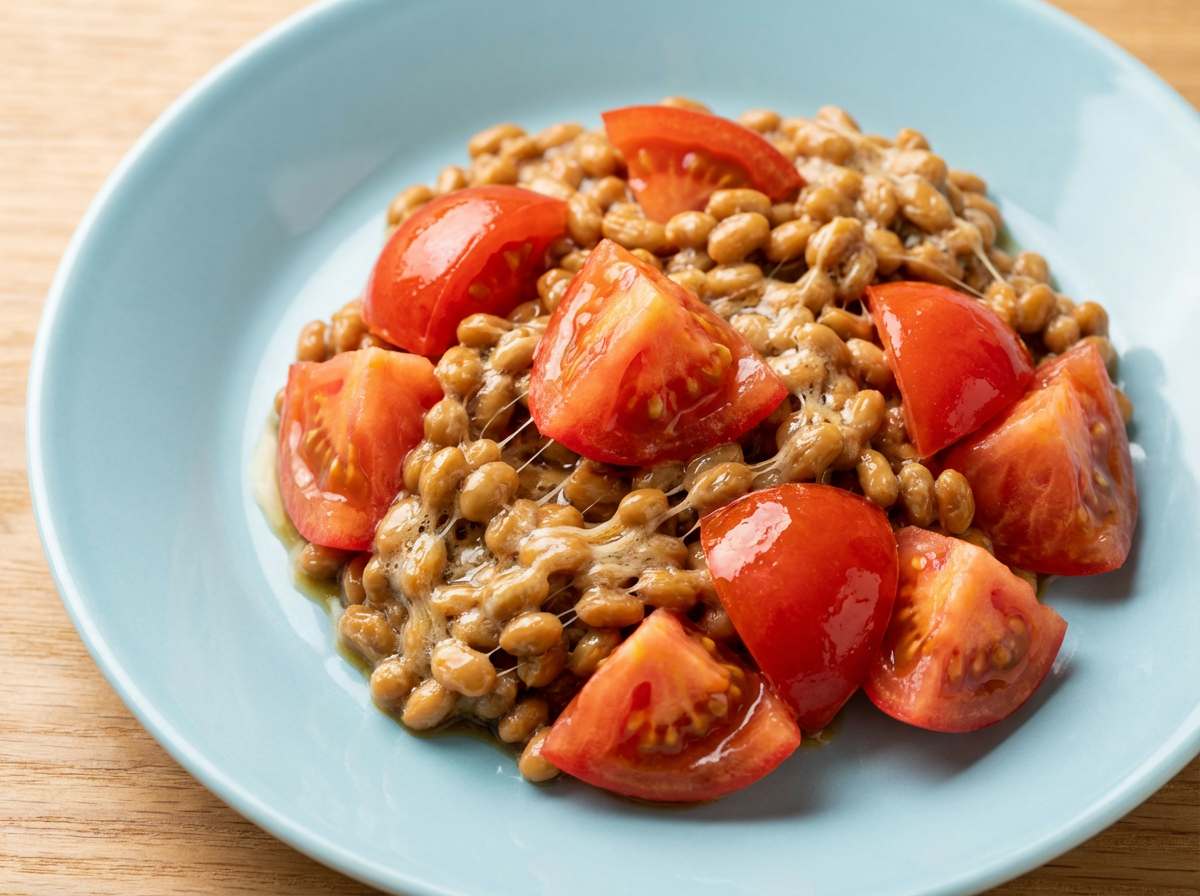 納豆とトマトのバター醤油レンジ蒸し（作り置き）