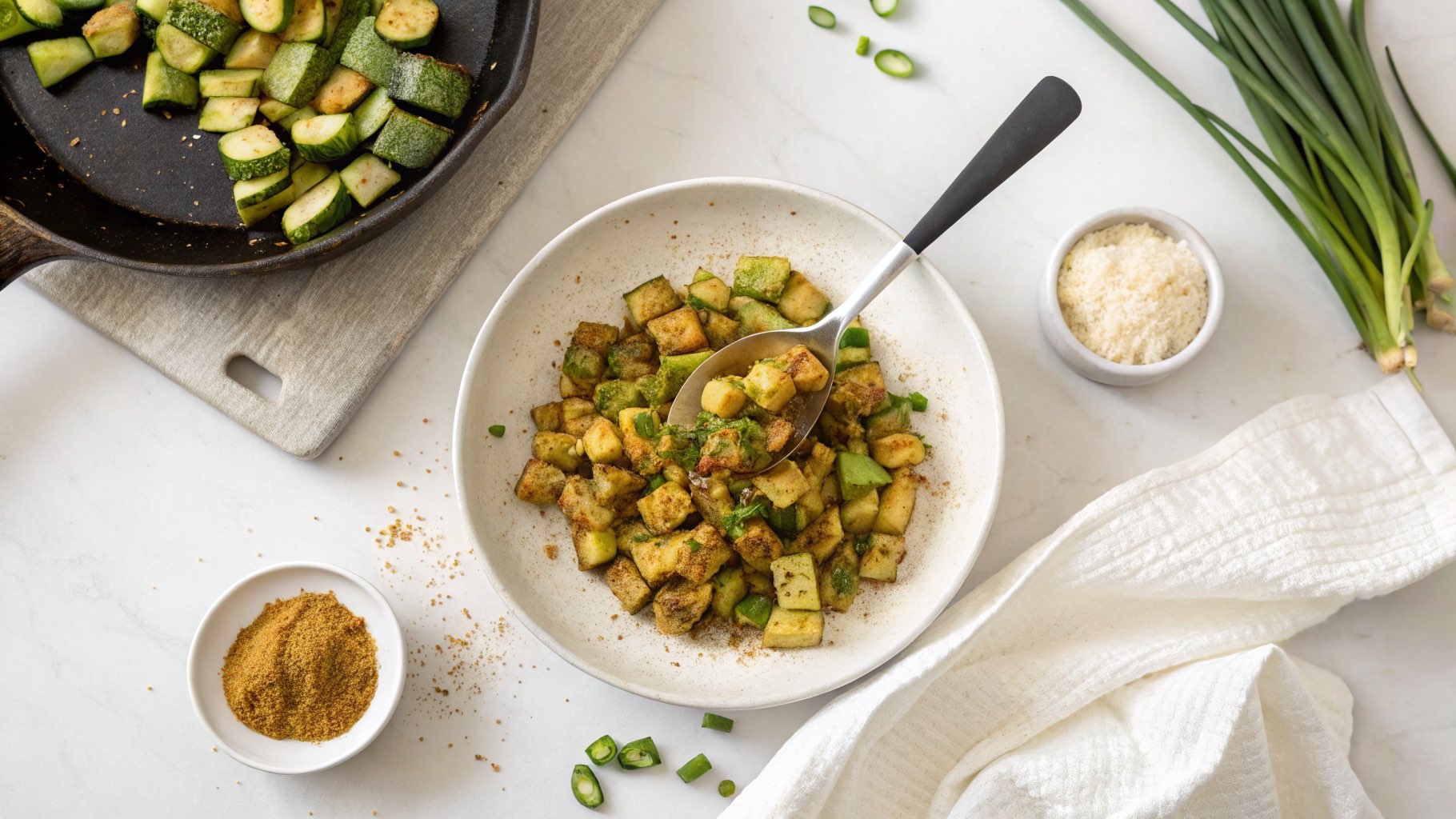 納豆とズッキーニのカレー炒めおつまみ（完成イメージ）