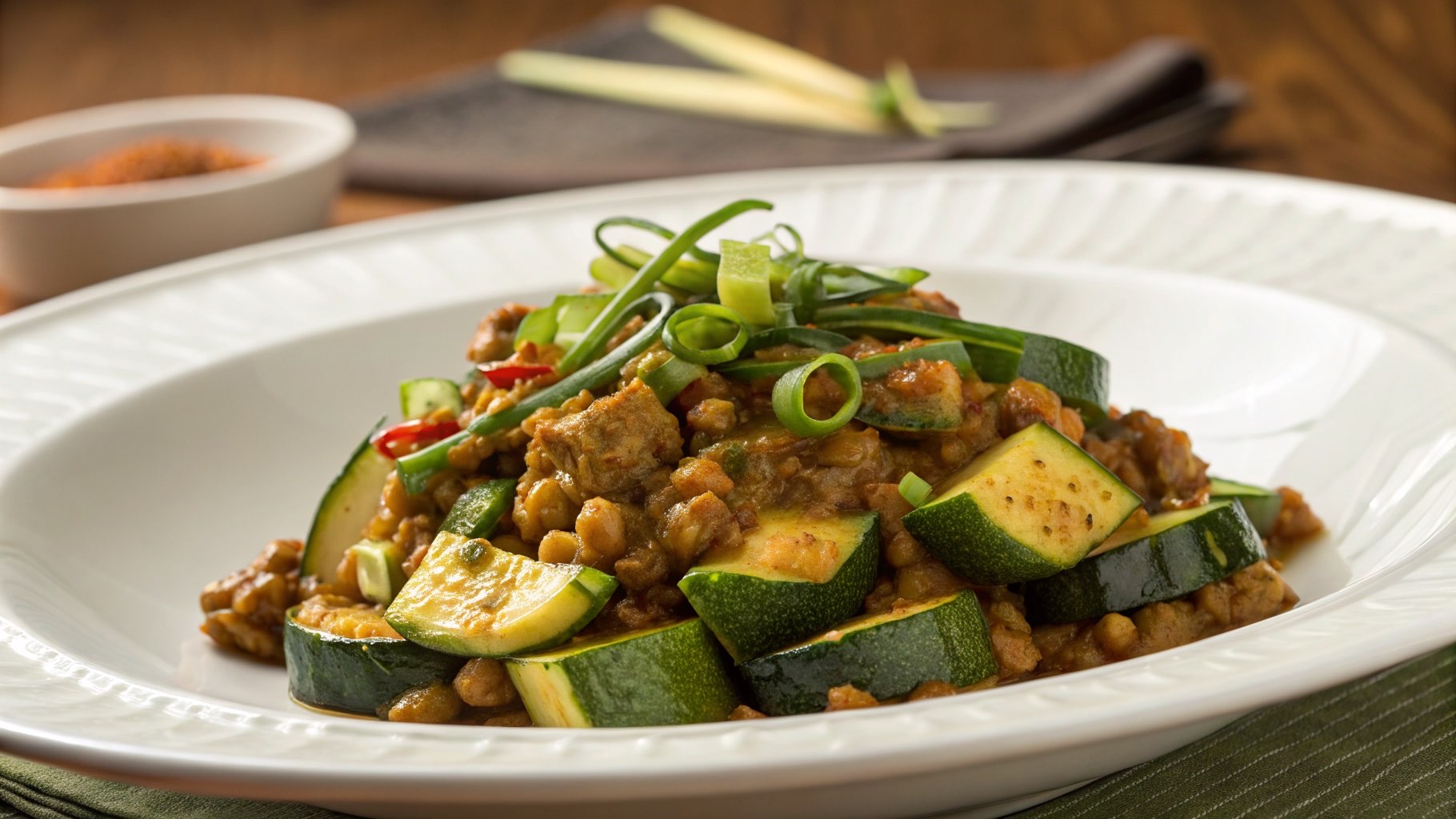 納豆とズッキーニのカレー炒めおつまみ（完成イメージ）