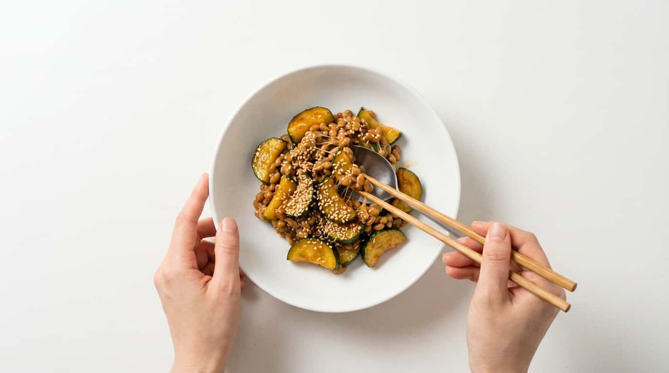 納豆とズッキーニの甘酢炒め（完成イメージ）