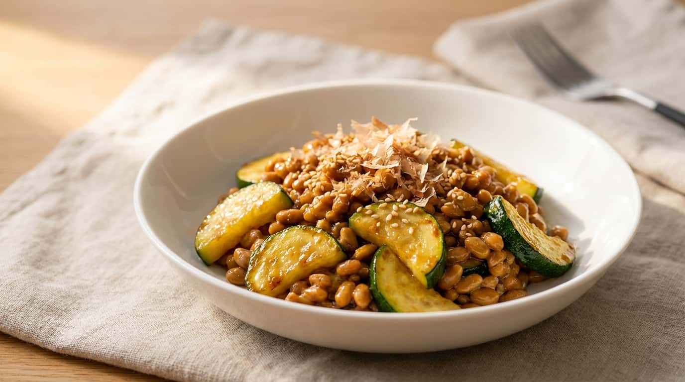 納豆とズッキーニの甘酢炒め（完成イメージ）