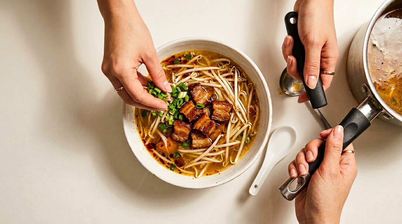 豚バラともやしの鶏ガラスープ節約スープ（完成イメージ）