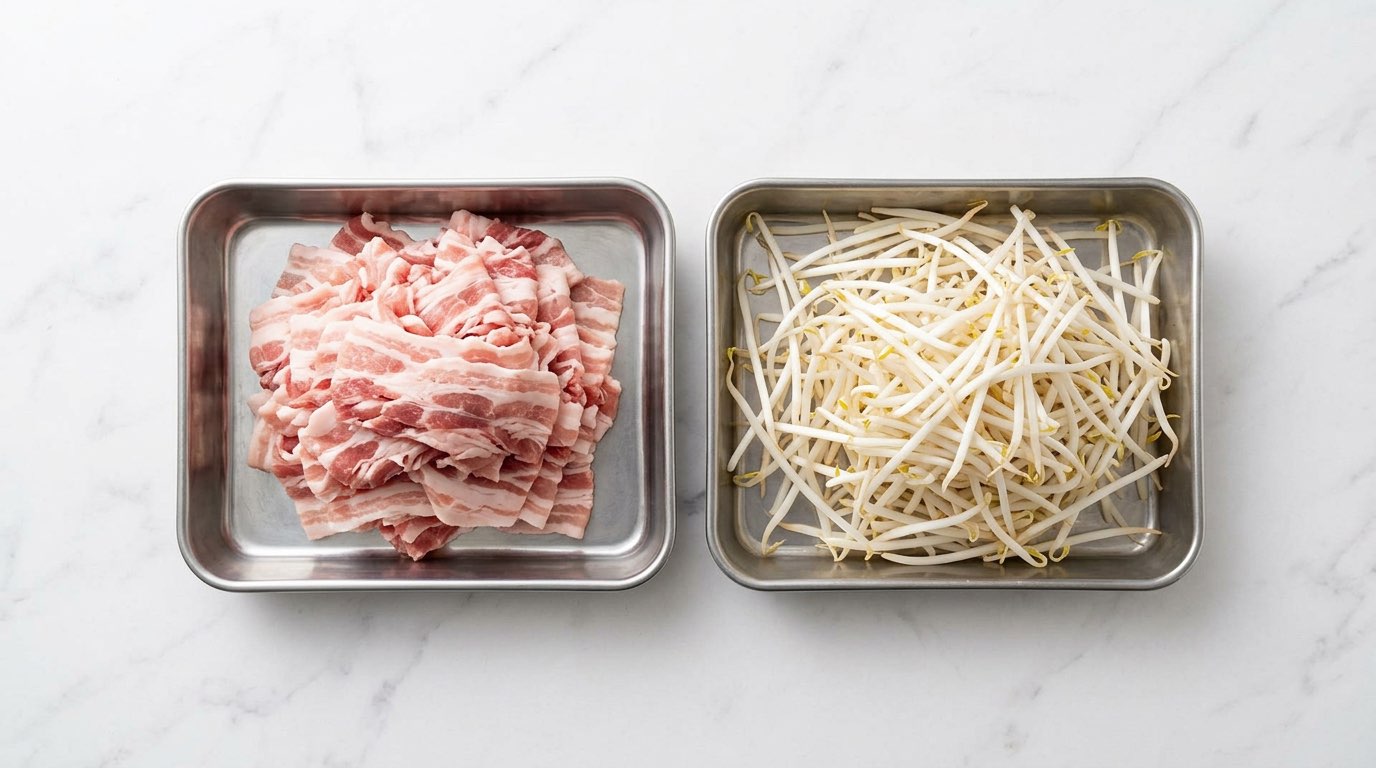 豚バラともやしの鶏ガラスープ節約スープ（材料）