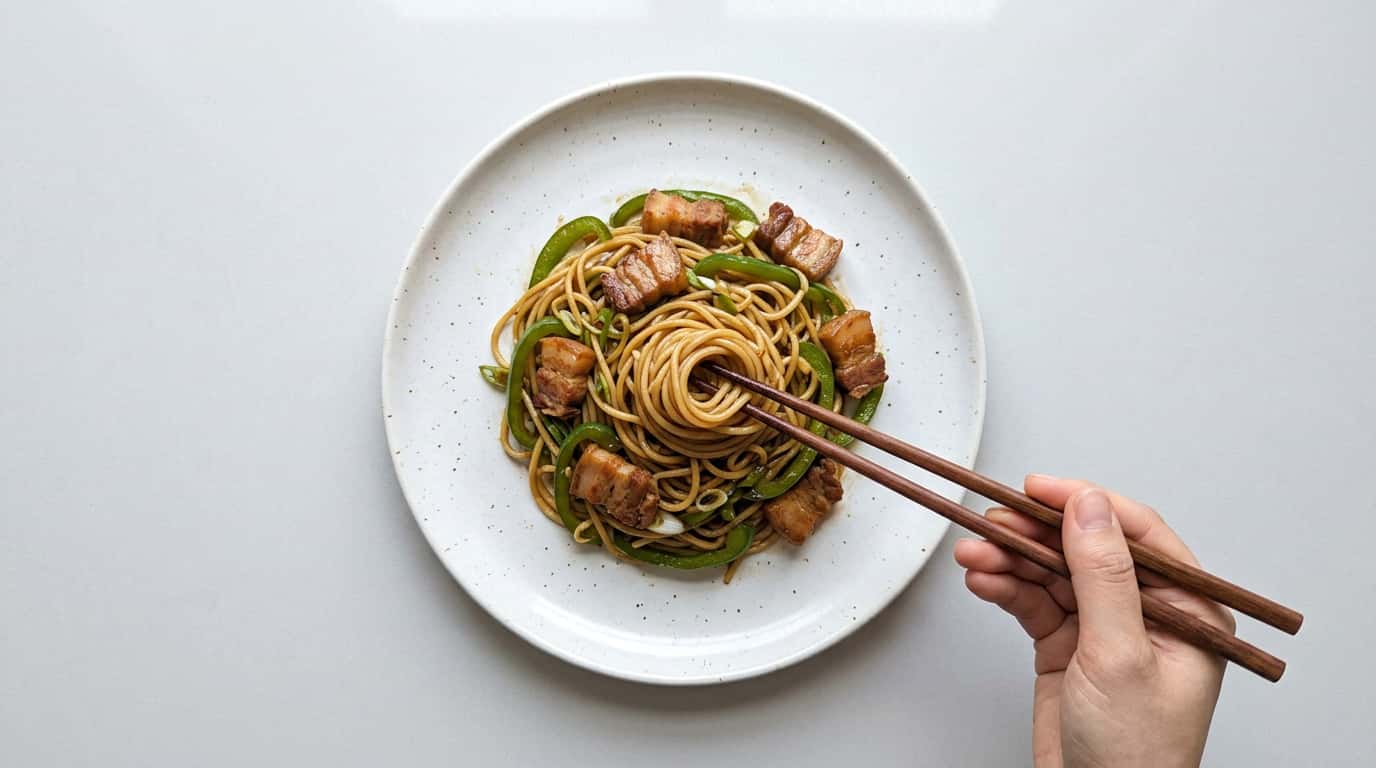 豚バラとピーマンの醤油パスタ（完成イメージ）