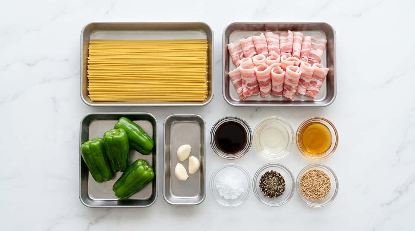 豚バラとピーマンの醤油パスタ（材料）