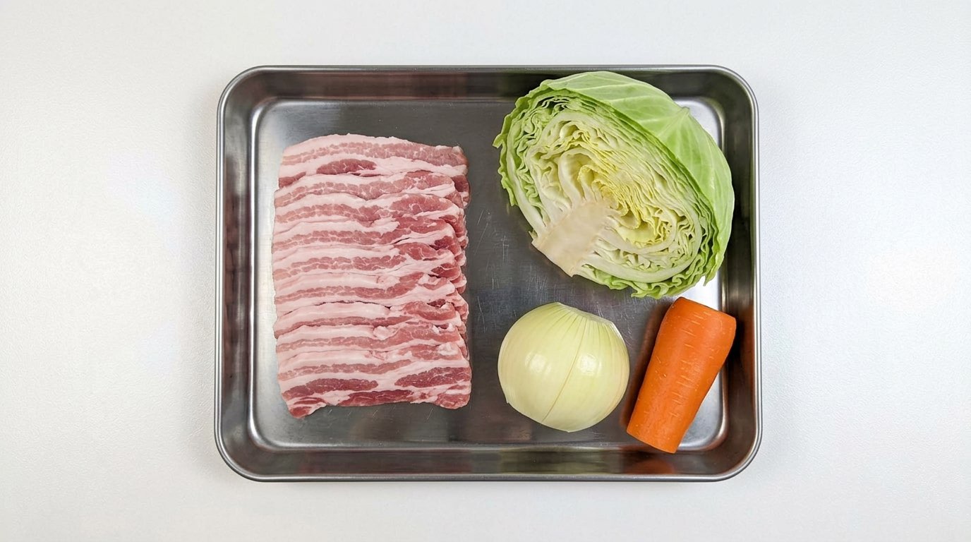 豚バラとキャベツの焼肉のタレ煮（材料）