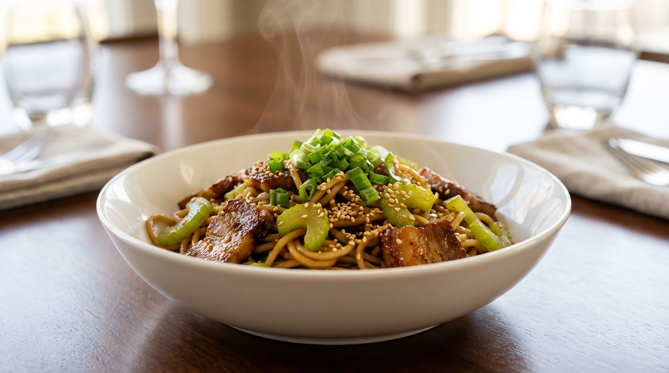 豚バラとセロリのごま油香る作り置きパスタ