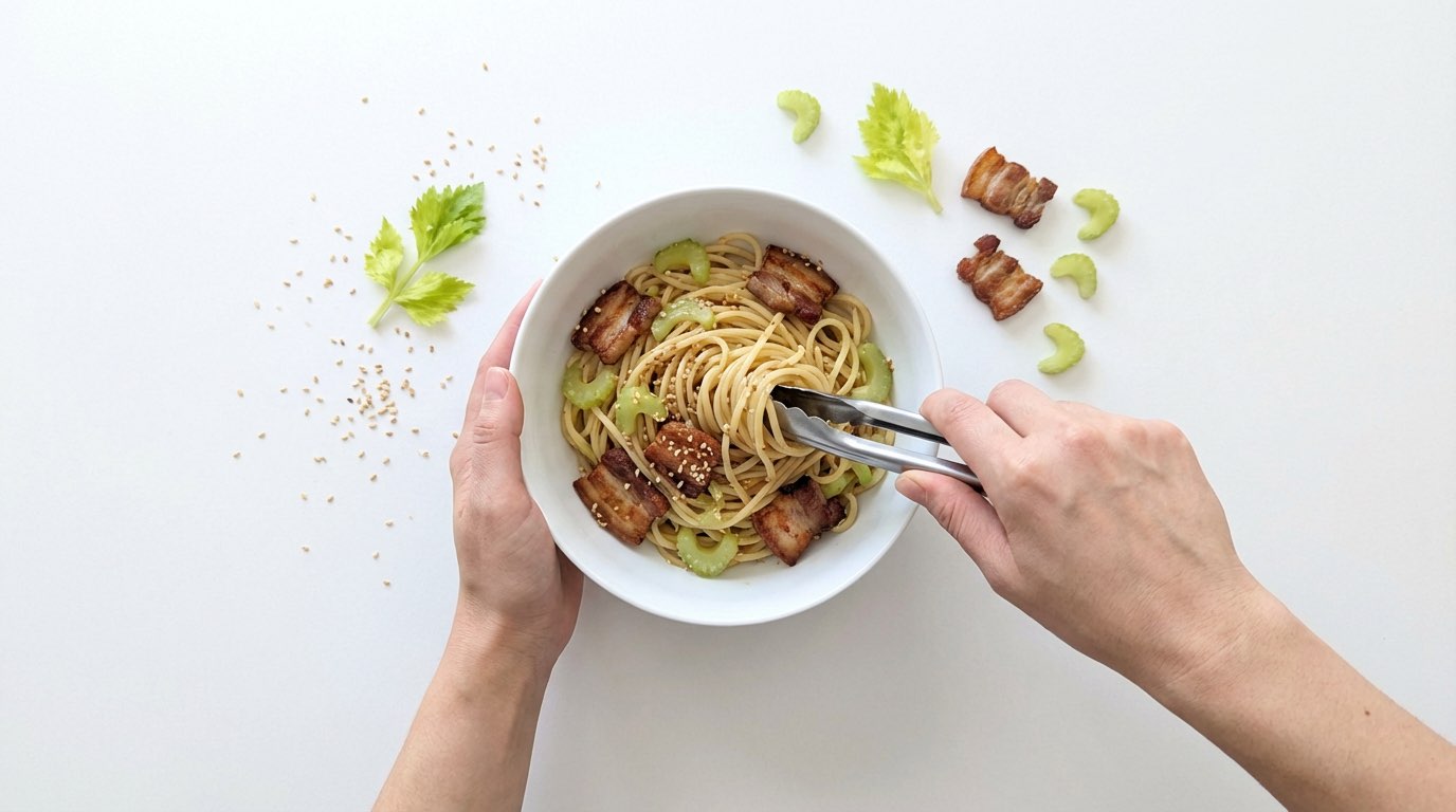 豚バラとセロリのごま油香る作り置きパスタ（完成イメージ）
