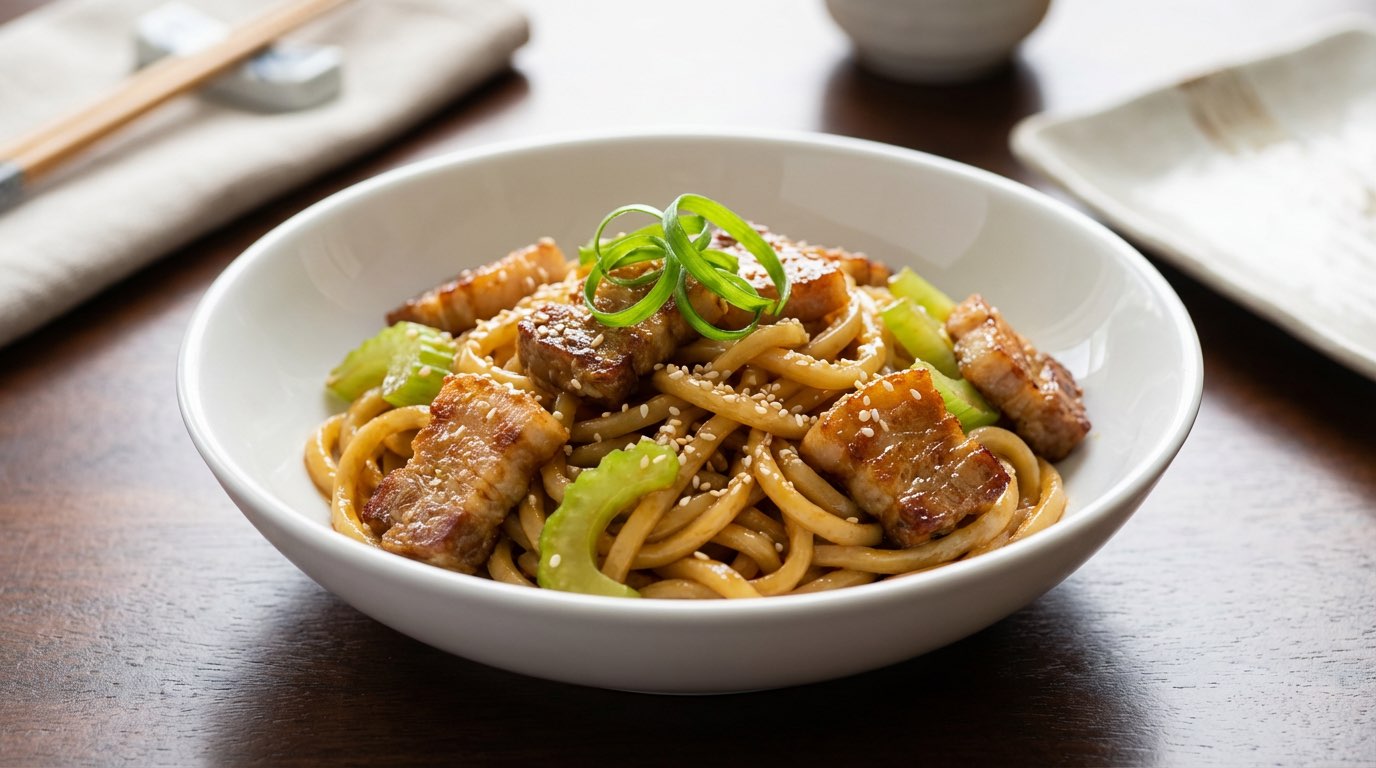 豚バラとセロリのごま油香る作り置きパスタ（完成イメージ）