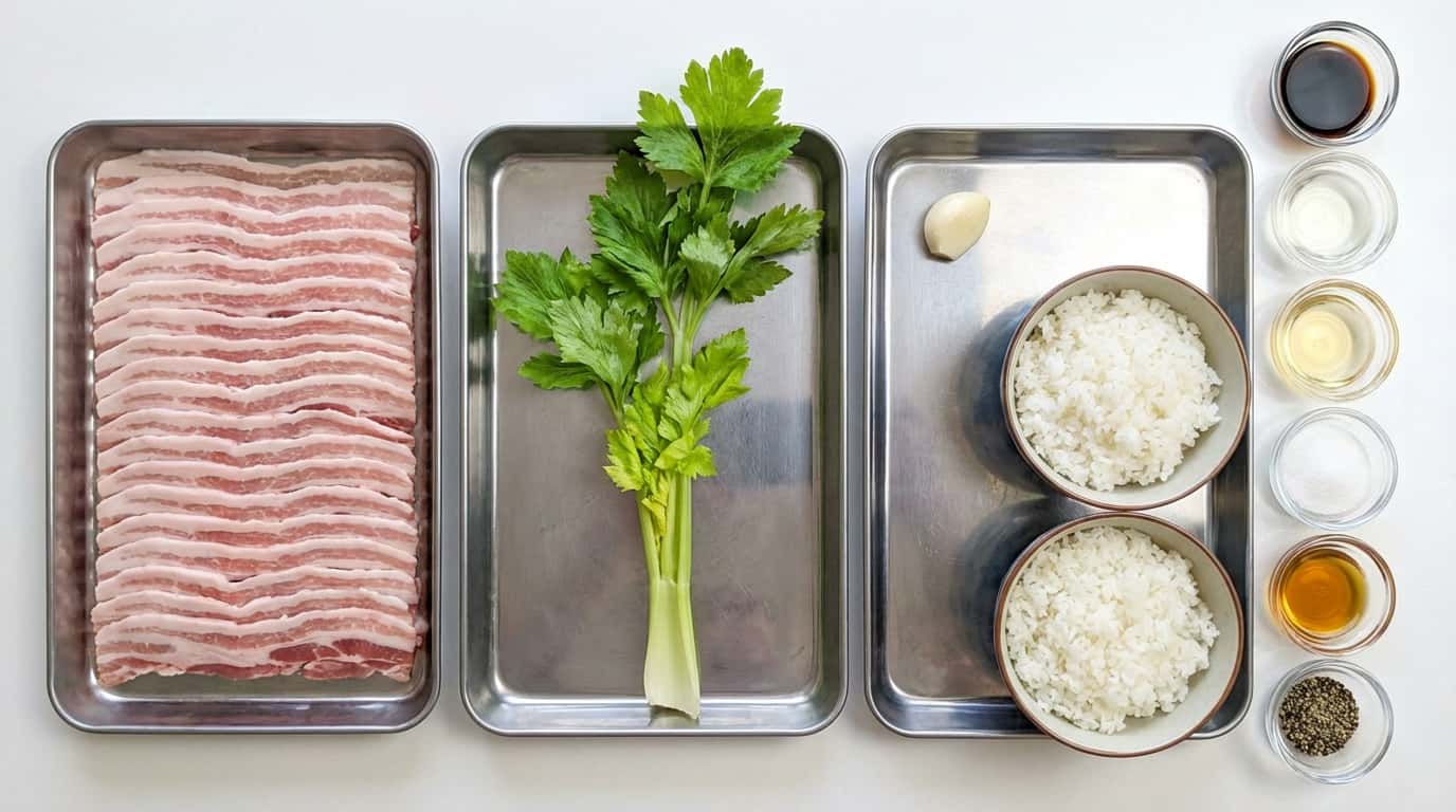 豚バラとセロリの醤油ガーリック丼（材料）