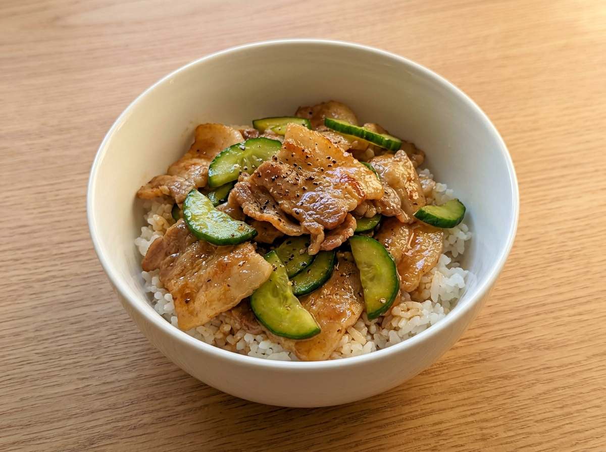 豚バラときゅうりのコンソメ丼