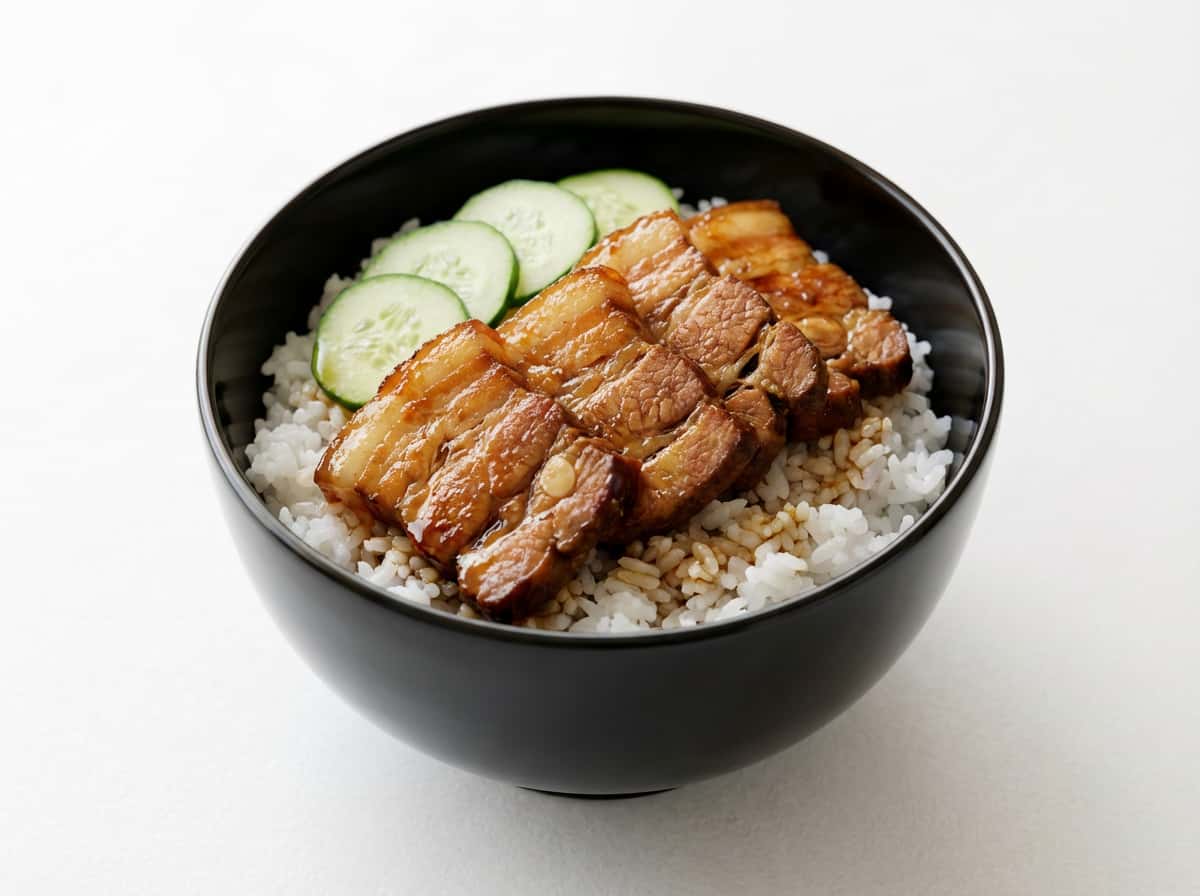 豚バラときゅうりの醤油だれ丼（半熟卵のせ）