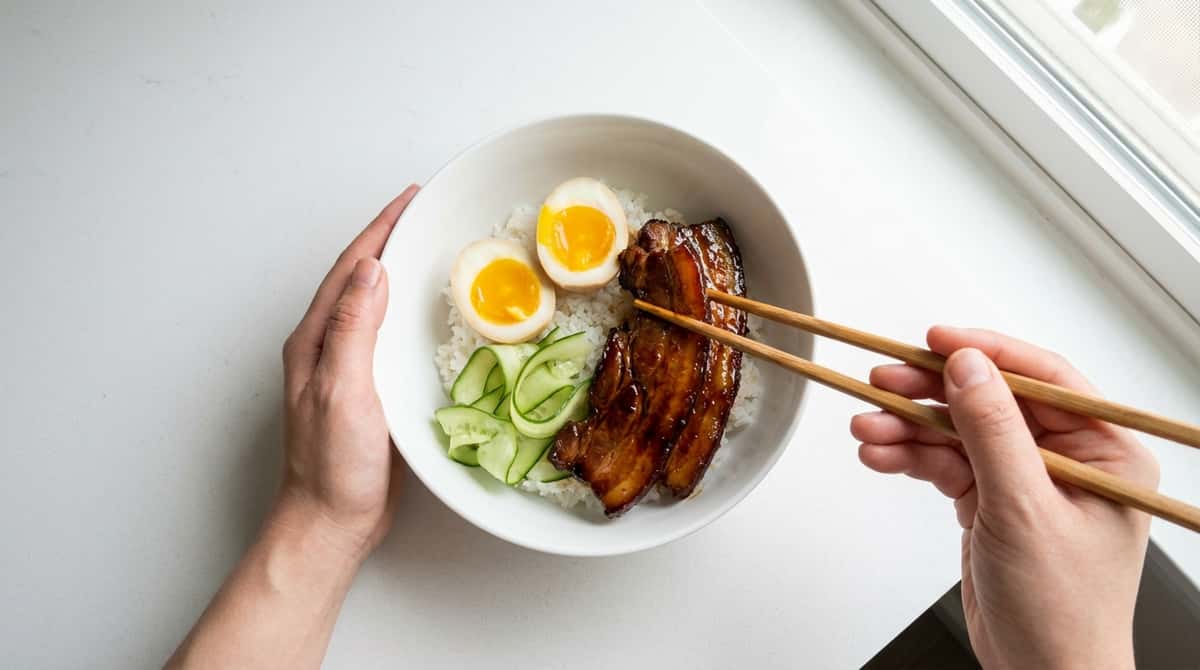豚バラときゅうりの醤油だれ丼（半熟卵のせ）（完成イメージ）