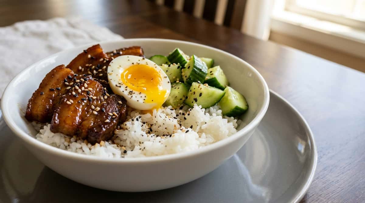 豚バラときゅうりの醤油だれ丼（半熟卵のせ）（完成イメージ）