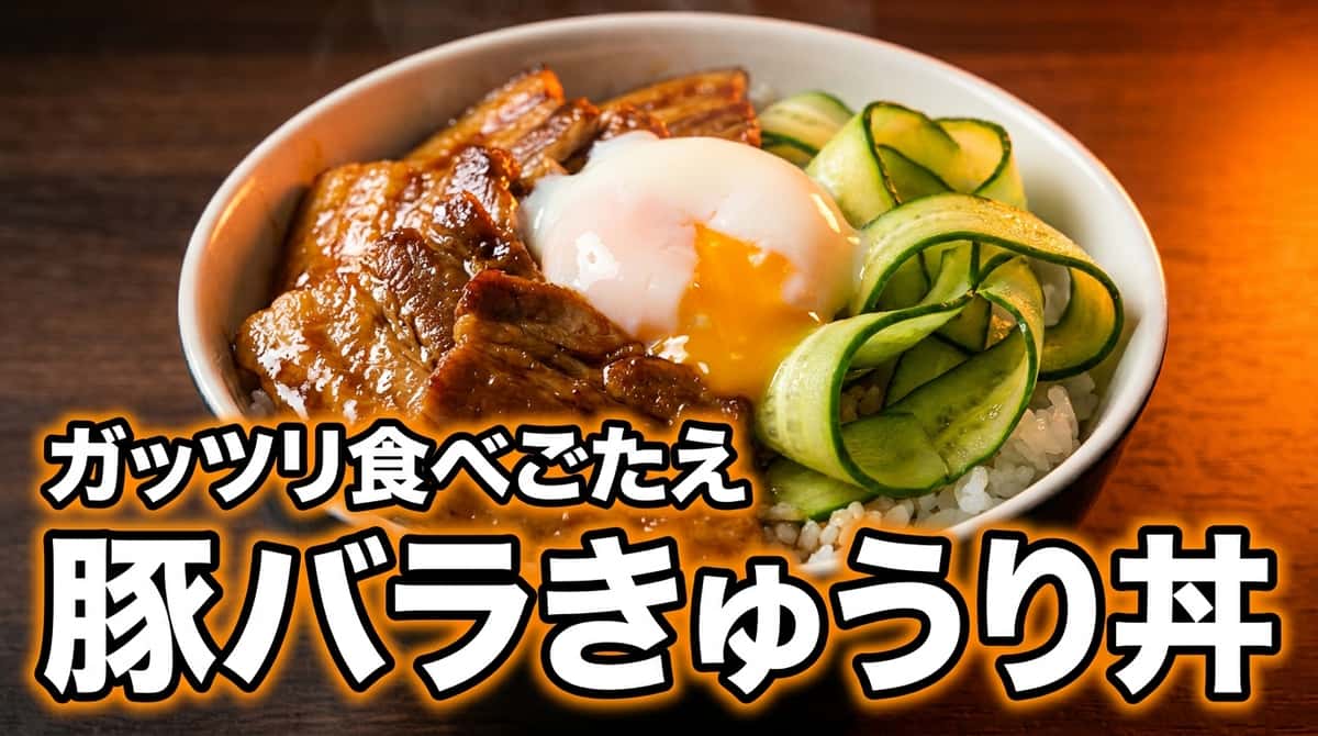 豚バラときゅうりの醤油だれ丼（半熟卵のせ）